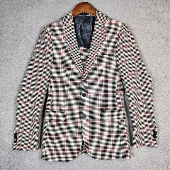 Hugo Boss Marzotto Blazer Men's 34R Beige Houndstooth Super Roan1 120 Extra Slim - Picture 1 of 16